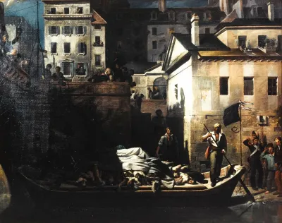 Transport De Nuit Au Gros Caillou Des Cadavres Non Reconnus A La Morgue Apres Les Journees De Juillet 1830 Quai Du Marche Neuf