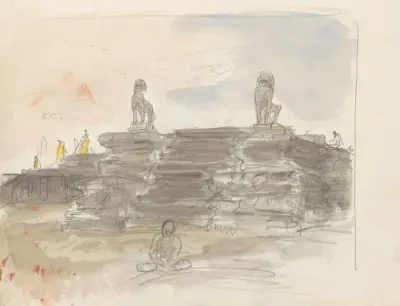 Trap Geflankeerd Door Beelden Van Leeuwen Bij De Angkor Wat Tempel In Cambodja