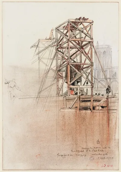 Travaux Du Metro Entre Le Pont Saint Michel Et Le Petit Pont 1906 Foncage Dun Caisson