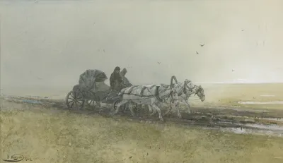 Travelers Driving A Troika After The Rain