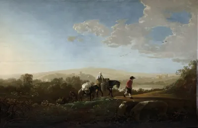 Travelers In Hilly Countryside