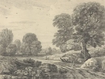 Travelers On A Road In A Wooded Landscape