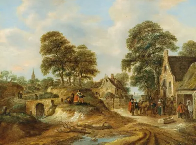 Travellers And Peasants In Front Of An Inn