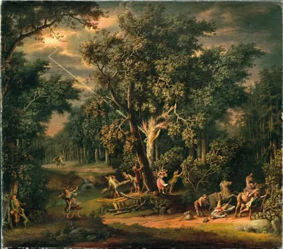Travellers In A Nocturnal Landscape With Lightning