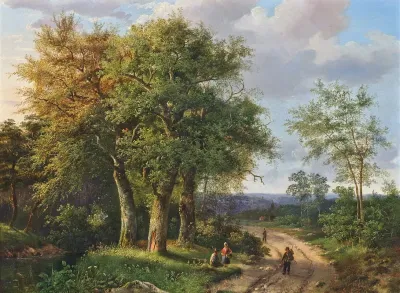 Travellers Resting By A Woodland Path