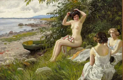 Tre Badepiger I Strandkanten