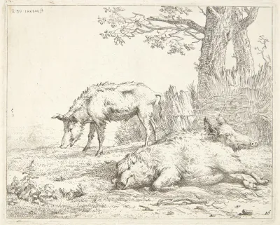 Tre Svin Naer En Haek