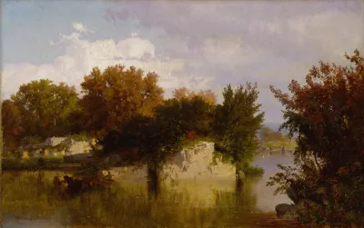 Trees Along Stream In Fall
