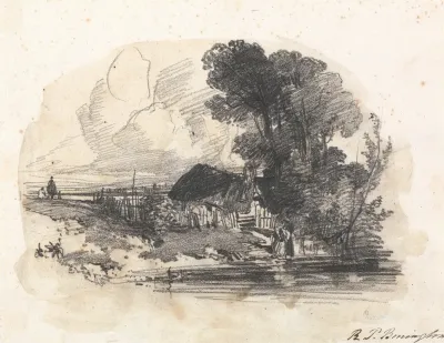 Trees And A Cottage By A River