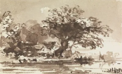 Trees And Cottages At The Bend Of A River