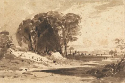 Trees On A Knoll By A Stream