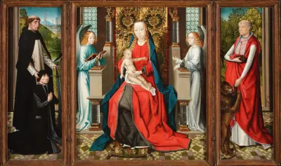 Triptych Of Madonna And Child With Angels Donor And His Patron Saint Peter Martyr And Saint Jerome And His Lion