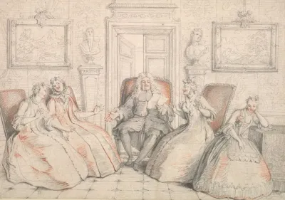 Trissotin Reading To Philaminte Belise And Armande From Act 3 Scene 2 Of Molieres Les Femmes Savantes