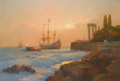 Triumphant Ship Approaching The Harbour
