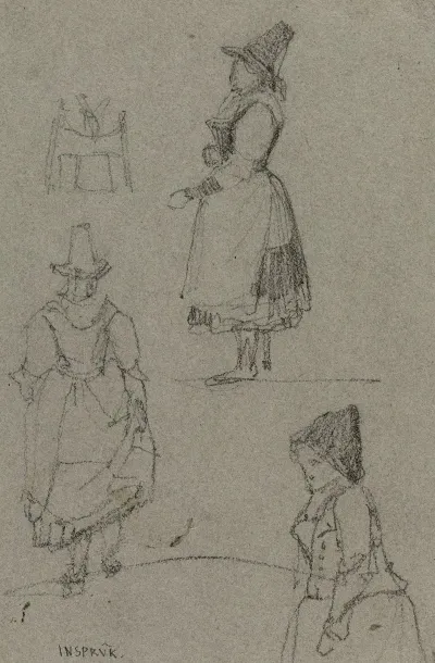 Trois Etudes De Costumes Feminins Face Et Profil