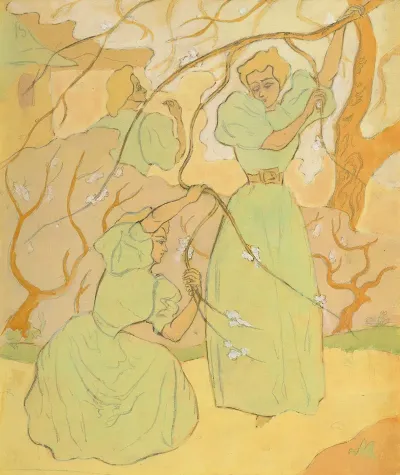 Trois Femmes Sous Les Arbres En Fleurs