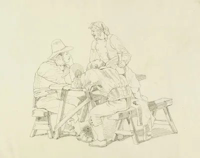 Trois Hommes Assis A Une Table