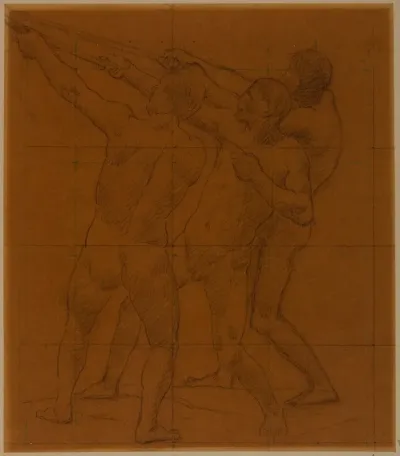Trois Hommes Nus Debout Tirant Sur Des Cordes