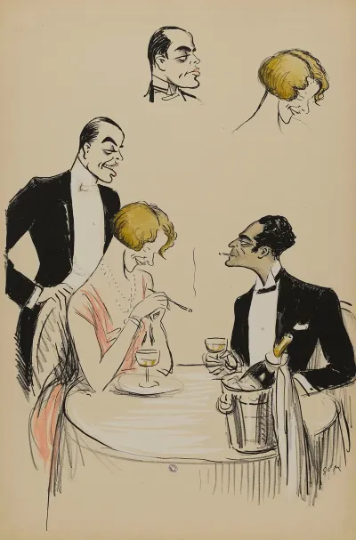 Trois Personnages Au Restaurant Dont Leonora Hughes