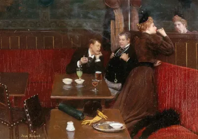 Trois Personnages Dans Un Cafe