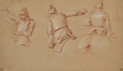 Trois Soldats Casques A Cheval