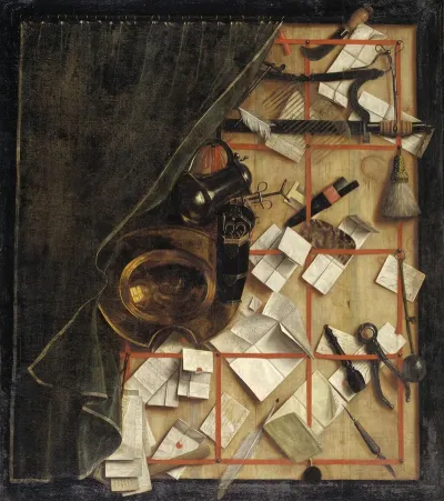 Trompe Loeil Letter Rack With A Barber Surgeons Instruments