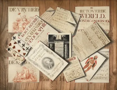 Trompe Loeil Of A Frontispiece Of The Bible Scores And Playing Cards