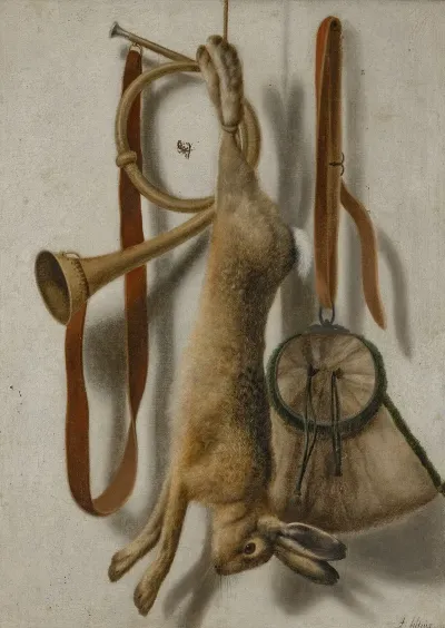 Trompe Loeil Of A Hare Hunting Horn And Hunting Satchel
