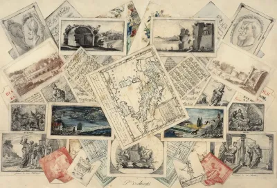 Trompe Loeil Of A Map Of Italy And Of Etchings And Scores