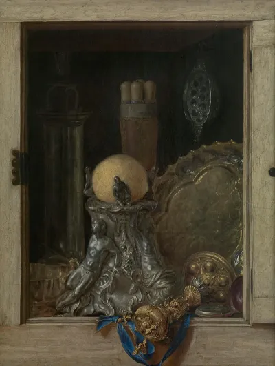 Trompe Loeil Of An Open Cupboard With Precious Vessels