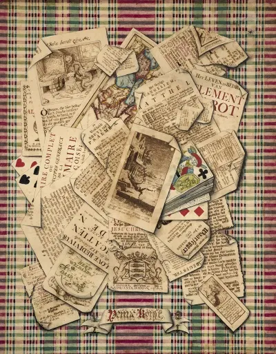 Trompe Loeil Of Etchings Prints And Playing Cards
