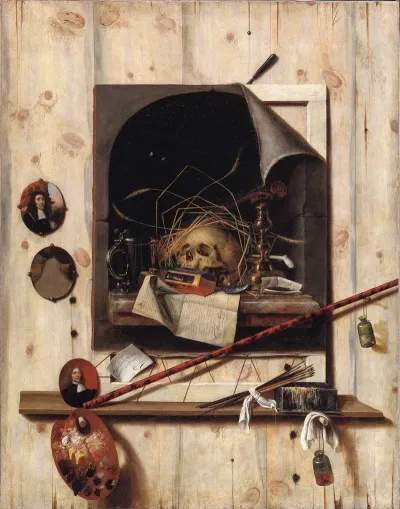 Trompe Loeil With Studio Wall And Vanitas Still Life
