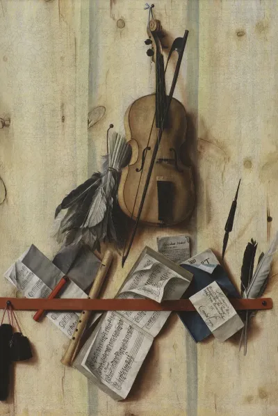 Trompe Loeil With Violin Music Book And Recorder