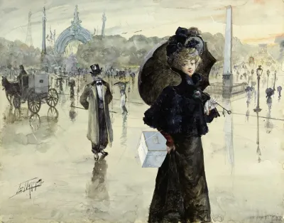 Trottin Sur La Place De La Concorde Par Temps De Pluie
