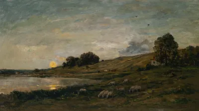 Troupeau De Moutons Au Bord De La Riviere