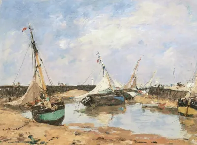 Trouville Barques Echouees Entre Les Jetees