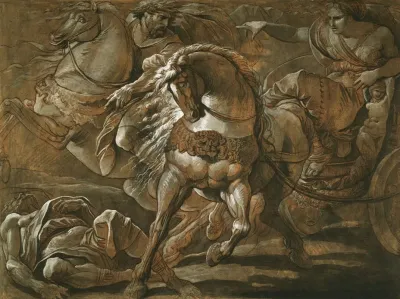 Tullia About To Ride Over The Body Of Her Father In Her Chariot