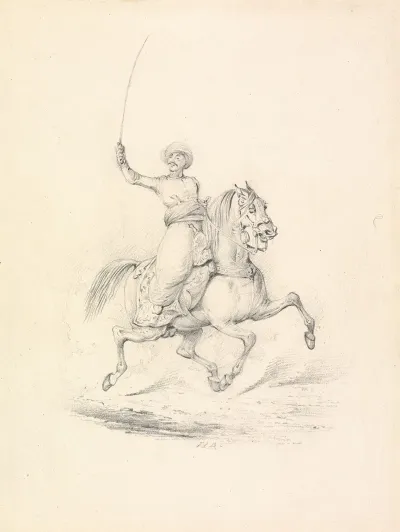 Turbaned Cavalryman Right Arm With Curved Sword Upraised