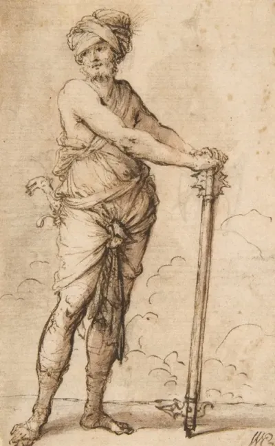 Turbaned Warrior Holding A Mace