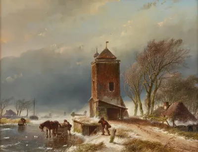 Turm An Einem Gefrorenen Kanal