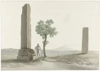 Twee Fragmenten Van Zuilen Van De Tempel Van Zeus Olympus Op Afstand Van Halve Mijl Van Rivier Anapus