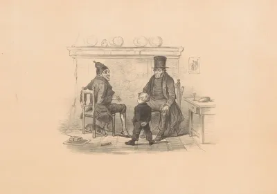 Twee Mannen En Jongen Bij Een Open Haard