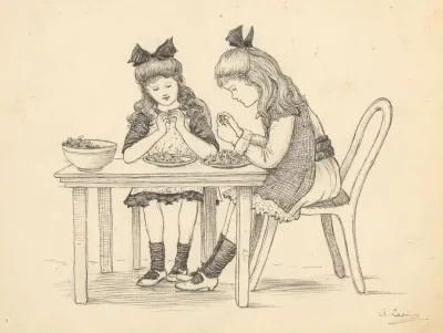 Twee Meisjes Aan Een Tafel
