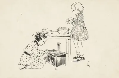 Twee Meisjes Spelend Met Een Speelgoedfornuis 2