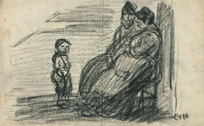 Twee Vrouwen Die Op Een Stoel Zitten En Het Kleine Jongetje Staat Voor Hen