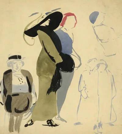 Twee Wandelende Dames Met Achtergrondfiguren