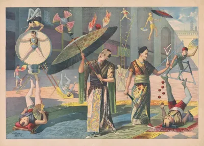 Twelve Asian Acrobats Performing