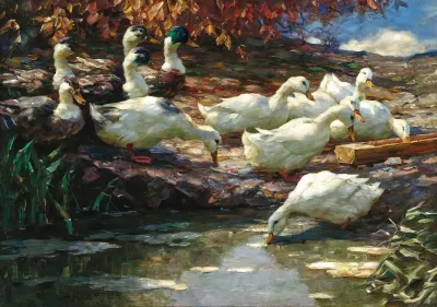 Twelve Ducks At The Fountain