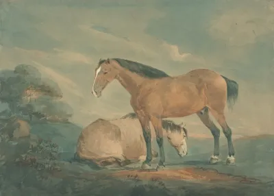 Two Bay Horses In A Landscape