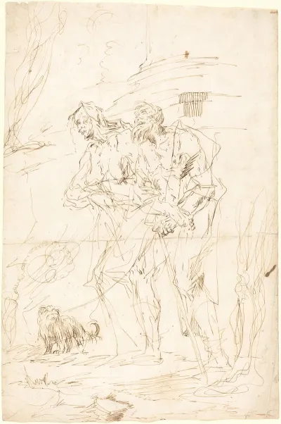 Two Beggars With Their Dog